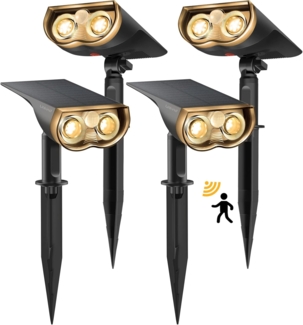 Linkind Solar Außenlampe mit Bewegungsmelder, 3000K Warmweiß, 3 Modi (inkl. Dauerlicht), 1000Lm wegeleuchte von 2 Installation, StarRay IP67 Solar LED Strahler Garten für Carport, 4 Stück