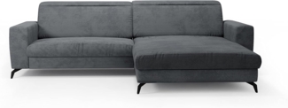 CAVADORE Ecksofa Bounce mit Cord-Bezug / L-Form-Sofa mit Longchair + mattschwarzen Metallfüßen / 290 x 88 x 178 / Breitcord, Grau