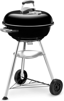 Weber Compact Kettle Holzkohlegrill, Ø 47cm Grillfäche, BBQ Grill mit porzellanemaillierten Deckel & Kessel, Dreibein-Ständer & Räder, verchromter Grillrost - Schwarz (1221004)