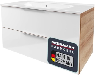 Fackelmann B.BRILLANT Badmöbel Set 2-teilig, 100 cm breit, Weiß Glas/Braun hell, Gussmarmor