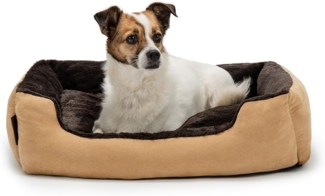 lionto Hundebett mit Wendekissen und Rutschfester Unterseite, Robustes Heimtierkissen mit tiefem Einstieg für Hunde und Katzen jeden Alters, 60x48 cm, kuscheliges Hundekissen, beige/braun