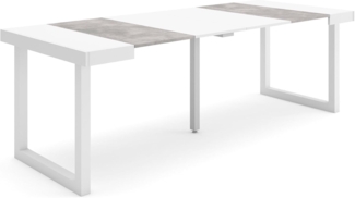 Skraut Home | Ausziehbarertisch | Multifunktionaler ausziehbarer | 220 | Für 10 Gäste | Massivholz Beine | Moderner Stil | Mattweiß und Zement