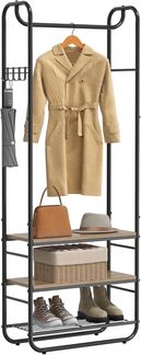 VASAGLE Garderobenständer, Garderobe, Kleiderständer, mit Schuhablage, Schuhregal, Flur, Schlafzimmer, 58 x 28 x 181 cm, skandinavisch, tintenschwarz-kamelbraun HSR081K01