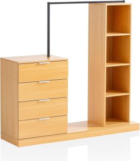 FINEBUY Garderobe FB100012 (Flurgarderobe mit Kommode & Kleiderstange Eiche), Flur Kompaktgarderobe, Komplettgarderobe