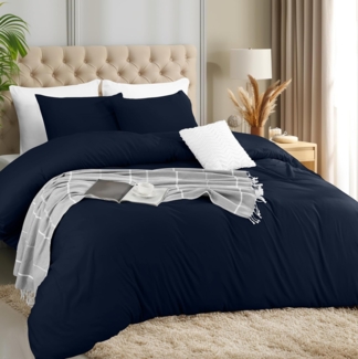 Utopia Bedding Bettbezug-Set mit Kissenbezügen – 3-teiliges Bettbezug-Set mit Reißverschluss – 1 Bettbezug mit 2 Kissenbezügen – Weiches, gebürstetes Mikrofaser (Queen, Marinenblau)