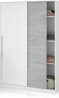 Habitdesign, Kleiderschrank– Schwebetürenschrank mit Kleiderstange und Einlegeböden, viel Stauraum in Arktisweiß und Zementgrau, Maße: 120 x 200 x 50 cm (B x H x T), Modell Indira