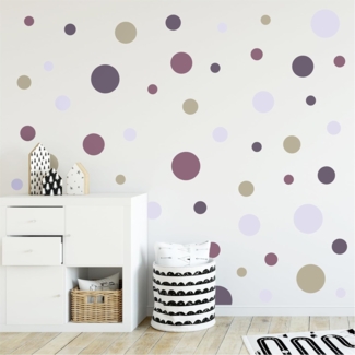 yabaduu Kreise Set 120 Stück Punkte Wandtattoo Kinderzimmer Schlafzimmer Babyzimmer Aufkleber Folie Deko Selbstklebend für Junge Mädchen Pastell Y068 (Y068-4 Lila Aubergine Flieder)