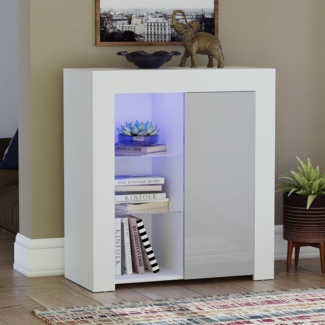 Vida Designs Azura LED Sideboard mit Schublade Aufbewahrung Schrank Ausstellen Möbelstück Hochglanz Modern RGB Beleuchtung Weiß und Grau