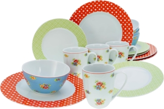 CreaTable 22508 Kombiservice Emily für 4 Personen, Porzellan, mehrfarbig (1 Set, 16-teilig)