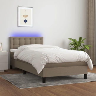 vidaXL Boxspringbett mit Matratze & LED Taupe 90x200 cm Stoff 3133449
