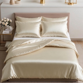 Cozyor Bettwäsche Satin glänzend 135x200, 155x200, 155x220, 200x200cm mit Reißverschluss, Satin, beige Driftwood, 3 teilig, glänzend Satin, Bettbezug + Kissenbezug 40x80, besonders weich