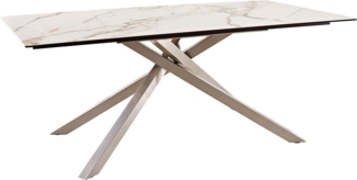 Esstisch Edge 200x100 Keramik Calacatta Luxe Weiß-Gold-Grau Kreuzgestell Rechteck Edelstahl