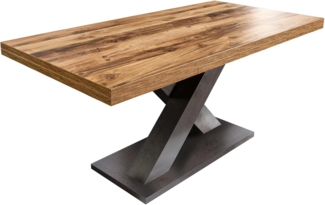 riess-ambiente Esstisch MONTREAL 180-280cm natur / grau · bis 12 Personen (Einzelartikel, 1-St), Plankeneiche Holz-Design · ausziehbar · Schwarzstahl · Industrial