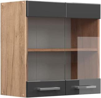 Vicco Küchenschrank Küchenzeile R-Line, Anthrazit Hochglanz, Hängeglasschrank 60 cm