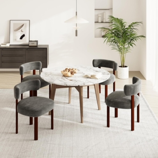 COLAMY Mid-Century Modern Design Sherpa Esszimmerstühle 4er Set, Vintage Landhaus-Stil Bouclé Küchenstühle mit offener geschwungener Rückenlehne für Esszimmer, Restaurant, Grau