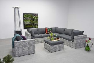 Garden Impressions Polyrattan Ecklounge "Menorca" inkl. Ecksofa, Sessel, Hocker/Tisch und Kissen, grau