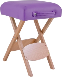 QUIRUMED Klapphocker aus Holz mit Sitz, gepolstert in der Farbe Lila, Mehrzweck, Beistelltisch, Fußstütze, Kunstleder, transportabel, bis 100 kg, 33 x 33 x 48