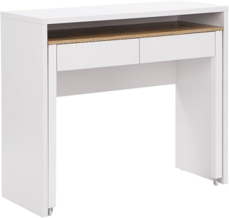 Vente-unique - Konsolenschreibtisch ausziehbar mit 2 Schubladen - Weiß & Holzfarben - LOAVIA