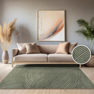 Paco Home Teppich In- & Outdoor, Moderne abstrakte Boho Designs mit 3D Struktur, robust & wetterfest, ideal für Terrasse Wohnzimmer & Küche, Grösse:160 cm Rund, Farbe:Grün 2