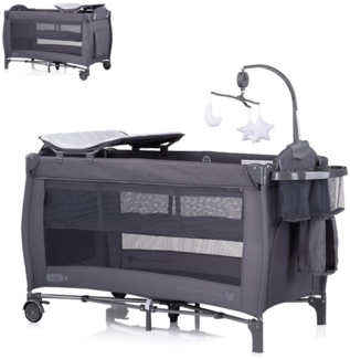 Chipolino Reisebett Bella 2 Ebenen seitlicher Eingang Musikmobile Wickelauflage grau gemustert