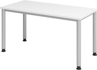 Schreibtisch 4-Fuß-rund 140x67cm Weiß/silber