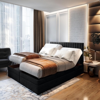 TRADA Boxspringbett ADELE mit Taschenmatratze & Topper 140x200 cm (Set, Bett (zwei Bettkasten) + Matratz + Topper), Elektrische Zahnstangenverstellung per Fernbedienung