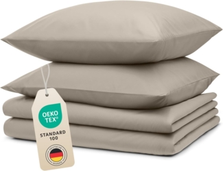 Blumtal Bettwäsche 135x200 4teilig - aus Atmungsaktivem Mikrofaser - 2X Bettbezug 135x200 cm + 2X Kissenbezüge 40x80 cm - Superweiches Bettwäsche-Set, Oeko-Tex Zertifiziert - Taupe