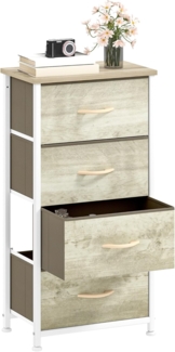 DWVO Kommode mit 4 Schubladen, Schrank aus Stoff mit Griffen, Metallgestell & MDF-Holzplatte, langlebig, für Schlafzimmer & Wohnzimmer,Helle Holzmaserung