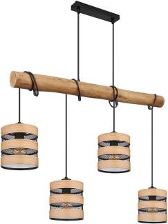 Hängeleuchte, 4 Flammig, Holz, Höhenverstellbar, L 85 cm
