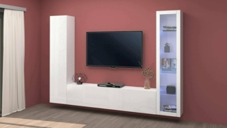 Dmora - Ausgestattete Wand Girolamo, 3-türiges TV-Ständer-Wohnzimmerset, Mehrzweck-Wohnzimmermöbel mit Vitrine und LED-Licht, 100% Made in Italy, 260 x 30 x 180 cm, glänzendes Weiß,