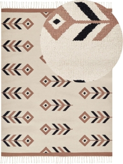 Kelim Teppich Baumwolle beige schwarz 200 x 300 cm geometrisches Muster Kurzflor NIAVAN