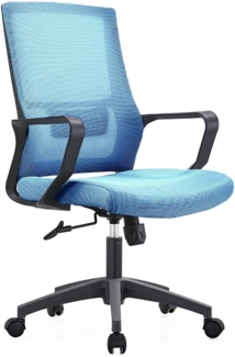 Shally Dogan Ergonomischer Drehstuhl mit Lendenwirbelstütze, Schreibtischstuhl, Arbeitszimmerstuhl, höhenverstellbar, stabile Schwarze Basis, schweißfeste Rückenlehne (blau)