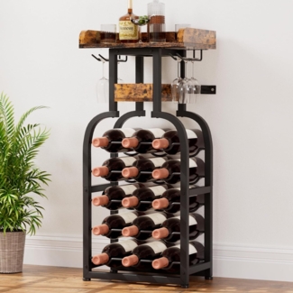 Yorbay Weinregal Vintage Design,Weinständer aus Holz für 15 Flaschen & 6 Gläser, Elegantes Weinregal für Küche, Wohnzimmer oder als Geschenk