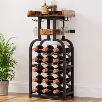Yorbay Weinregal Vintage Design,Weinständer aus Holz für 15 Flaschen & 6 Gläser, Elegantes Weinregal für Küche, Wohnzimmer oder als Geschenk