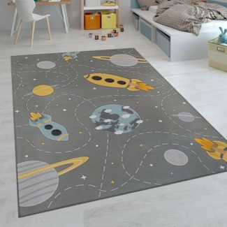 Paco Home Kinderteppich Teppich Kinderzimmer Spielteppich Junge Mädchen Modern rutschfest, Grösse:160 cm Rund, Farbe:Grau 5