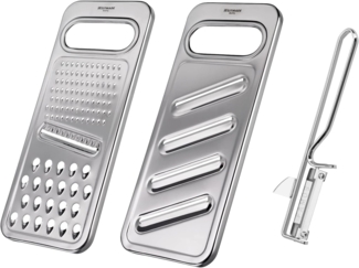 Westmark Set, 3tlg.: Universalreibe + Gurkenhobel + Sparschäler, Rostfreier Edelstahl, Steel + Famos, Silber, 100222E6