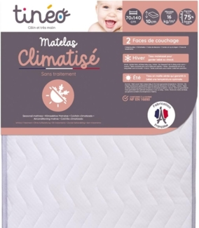 TINÉO – Klimaaktive matratze 70 x 140 x 10 cm – Babymatratze – klimatisiert – 1 Sommerseite – 1 Winterseite – unbehandelt – Dichte 20 kg/m3 – Made in France