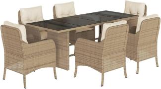 vidaXL 7-tlg. Garten-Essgruppe mit Kissen Beige Poly Rattan 3211886