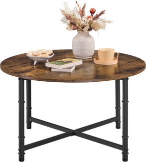 Yaheetech Couchtisch Runder Kaffeetisch mit Einstellbarer Schutzfüße Beistelltisch Sofatisch Wohnzimmertisch im Industriellen Stil Rustikal-Braun