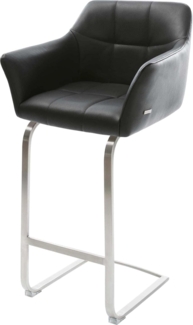 Barstuhl Yulo-Flex Echt-Leder Schwarz Freischwinger flach Edelstahl
