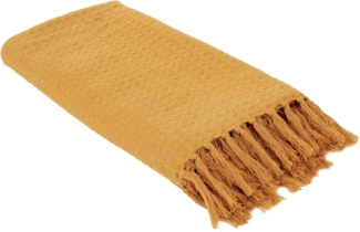 THE HOME DECO FACTORY TX8159 Sofa Waffelmuster, Gelb, Ockergelb, 130x160 cm, Dekoration für den Innenbereich, Decke und Bettüberwurf, Baumwolle, Ocker, 160 x 130 x 0. 2 cm