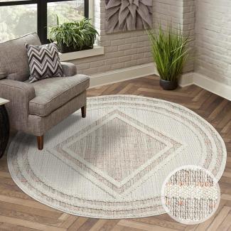 carpet city Teppich Kurzflor Wohnzimmer - Terracotta - 200x200 cm Rund - Teppiche Boho-Style - Raute-Optik - Schlafzimmer, Esszimmer