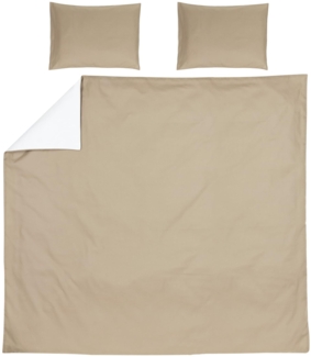 Meyco Home Basic Jersey Uni Bettwäsche Doppelbett (aus 100% Baumwolle, atmungsaktives Material, einfache Pflege, praktischer Einschlagstreifen, Maße: 240x200/220 cm), Taupe/Cremeweiß