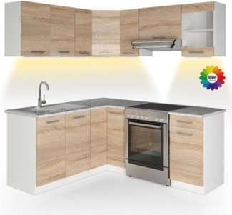 Vicco Eckküche Weiß/Sonoma 187 x 167 cm , AP Marmor mit LED-Leisten, Rick