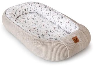Babynestchen Neugeborene – Nestchen Baby aus Waffel Baumwolle & Baumwollstoff – Babynest für Babybett & Kinderbett – Baby Kokon Tragbar – OEKO-TEX zertifiziert – Zubehör für Babybett - Zweige und Sand