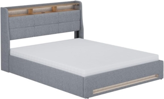 Polsterbett Christin Grau/Eiche 160x200 mit LED und USB-Anschluss Vitalispa