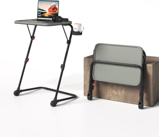 MEUBLE COSY Kleiner Klappbarer Laptoptisch Höhenverstellbar Schreibtisch Beistelltisch Ohne Montage Sofatisch Neigbar Computertische Betttisch Pflegebett, Grau