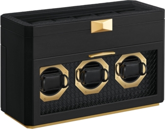 SONGMICS HOME RONNE Kollektion - Uhrenbox für 9 Uhren, Glasfenster an Ober- und Vorderseite, Uhrenhalter einstellbar, PU-Kunstleder im Flechtlook, Schwebe-Effekt, Geschenkidee, tintenschwarz JWBDE026B01