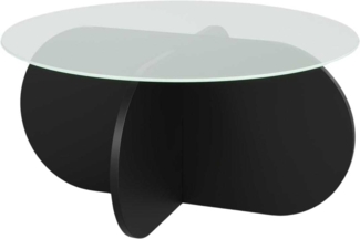 Hanah Home Stylish Black Coffee Table, 75 x 75 x 35 cm | 100% Tempered Glass Top, 100% Melamine Coated Particle Board Frame | Durable PVC Strapping, Modern Design