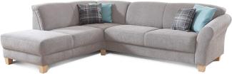 CAVADORE Ecksofa Gootlaand / Große Sitzecke im Landhausstil inkl. praktischer Vorziehfunktion und Bettkasten / Mit Federkern-Polsterung / 257 x 84 x 212 / Hellgrau